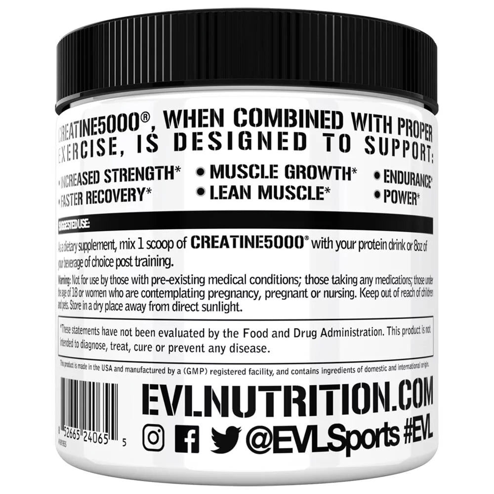 Creatine 5000 - Supports Faster Recovery, Lean Muscle Growth &amp; Performance - Pre &amp; Post Workout Powder - 5000Mg Pure Creatine Monohydrate per Serving - 60 Servings - Unflavored