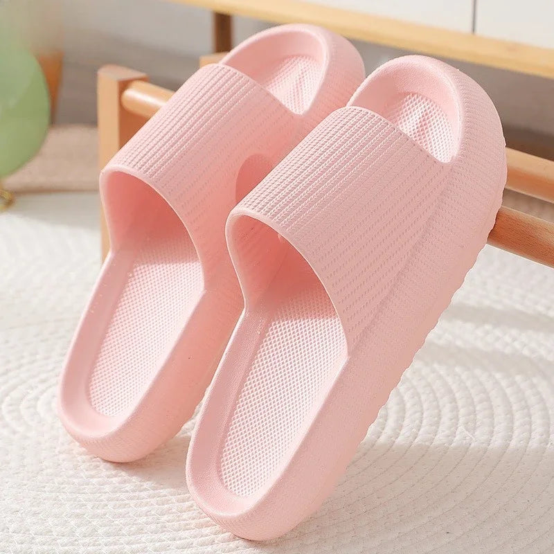 EVA Thick Sole 4cm Beach Slippers Cloud-Like Comfort Home Use Couple Height Increasing Indoor Solid Color Summer Sandals