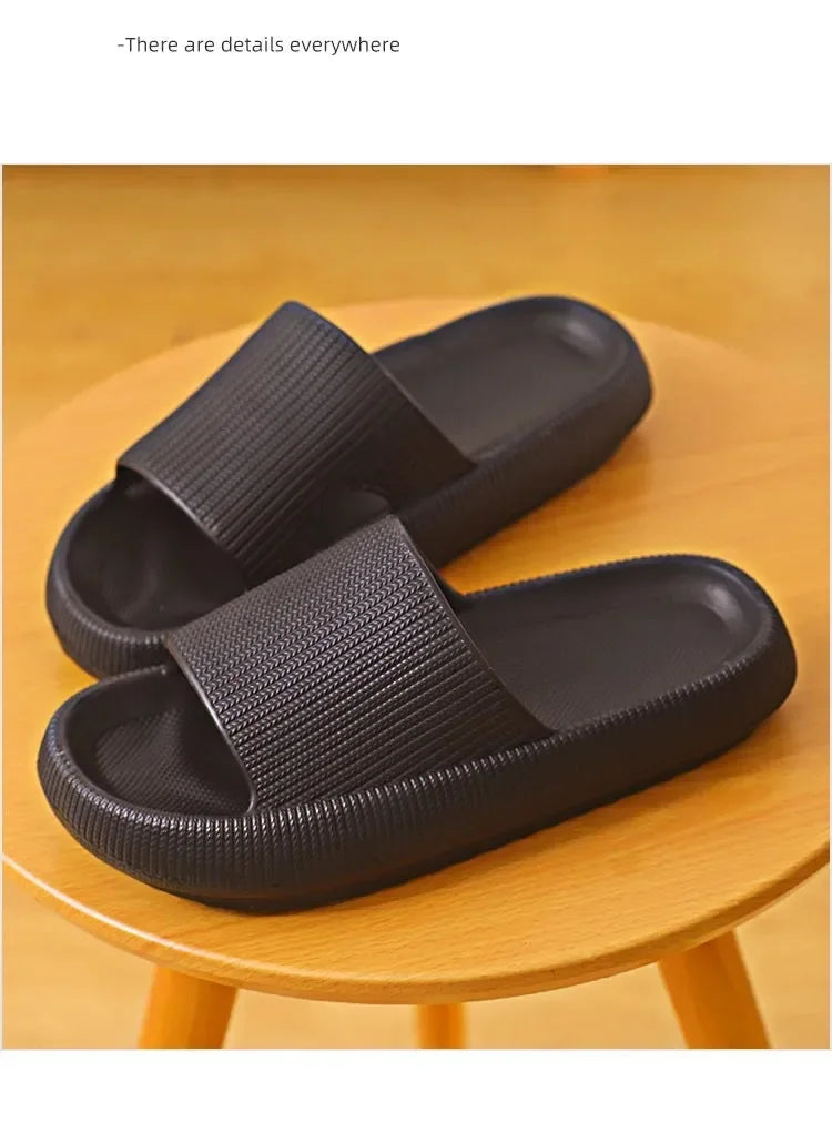 EVA Thick Sole 4cm Beach Slippers Cloud-Like Comfort Home Use Couple Height Increasing Indoor Solid Color Summer Sandals