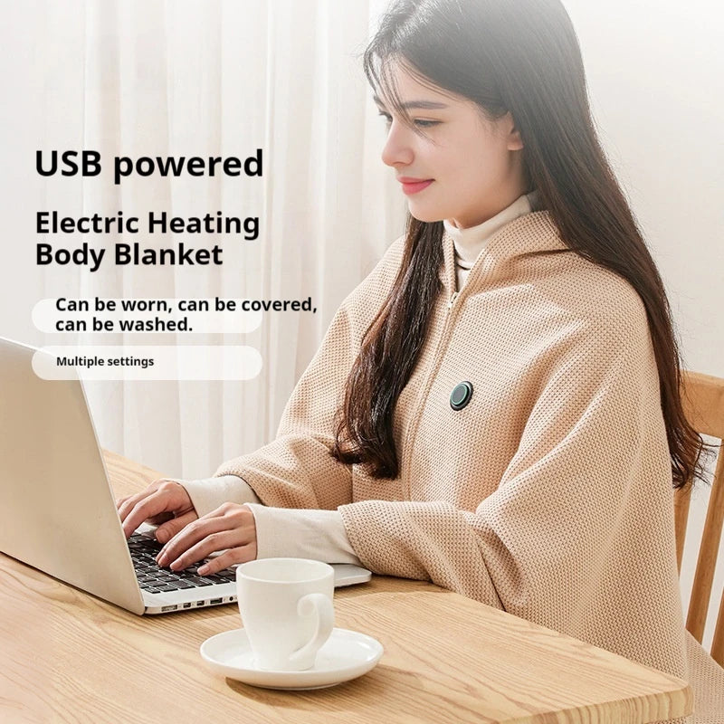 USB Electric Heated Blanket Wearable Heated Blanket Washable Warmer Blanket Adjustable 3 Levels Temperature Machine for Women