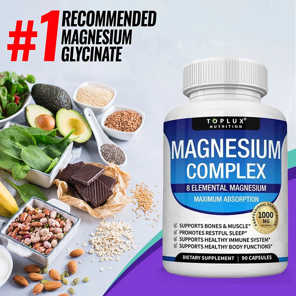 Magnesium Complex 1000MG Supplement - Magnesium Glycinate, Citrate &amp; Malate - Sleep Support, Stress Relief, Muscles &amp; Relaxation