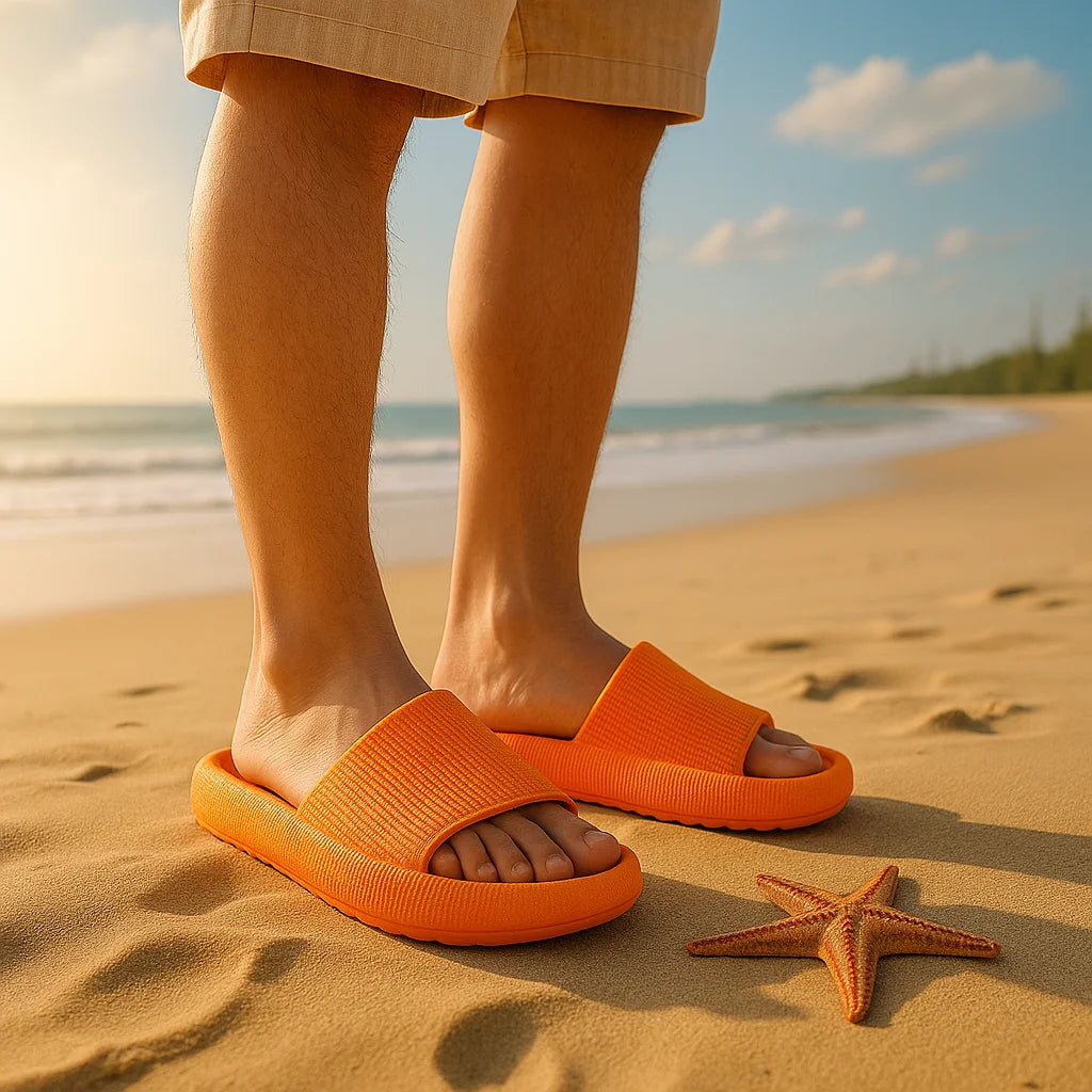 EVA Thick Sole 4cm Beach Slippers Cloud-Like Comfort Home Use Couple Height Increasing Indoor Solid Color Summer Sandals